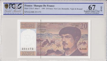 France 20 Francs Debussy - 1995 Série G.48 - PCGS 67 OPQ