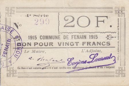 France 20 Francs Fenain Commune - 1915