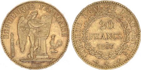 France 20 Francs Genie - III e République - 1897 A Paris - Or