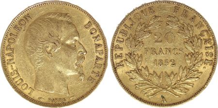 France 20 Francs Louis Napoléon Bonaparte  - 1852 A Paris - Or