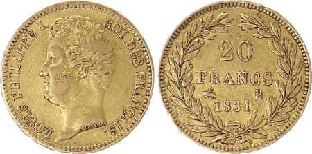 France 20 Francs Louis-Philippe I 1831 B Rouen - Or