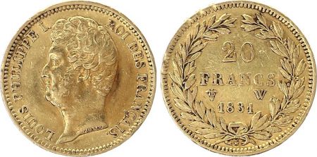 France 20 Francs Louis-Philippe I 1831 W Lille - Or - rare
