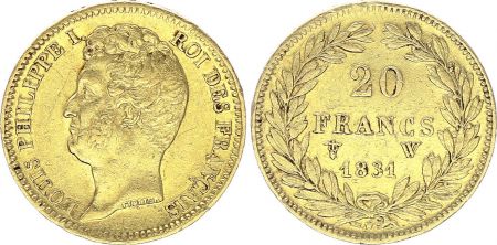 France 20 Francs Louis-Philippe I 1831 W Lille - Or - Tranche en creux