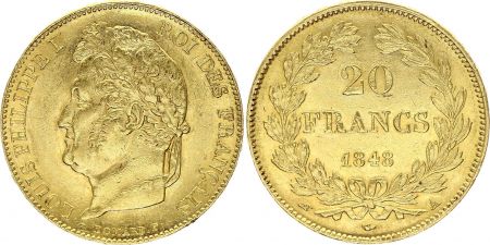 France 20 Francs Louis Philippe Ier - Tête Laurée -  1848 A - Or