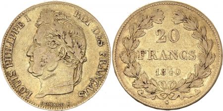 France 20 Francs Louis Philippe Ier TL 1840 A - Or 2 em ex