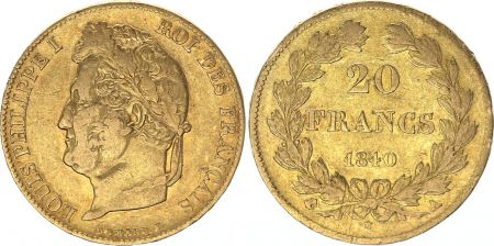 France 20 Francs Louis Philippe Ier TL 1840 A - Or