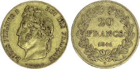 France 20 Francs Louis Philippe Ier TL 1841 A - Or