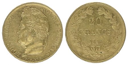 France 20 Francs Louis Philippe Ier TL 1847 A