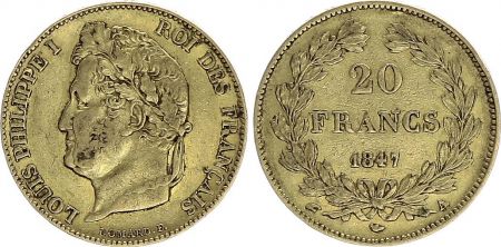 France 20 Francs Louis Philippe Ier TL 1847 A