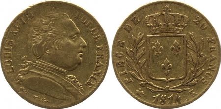France 20 Francs Louis XVIII - 1814 K Bordeaux
