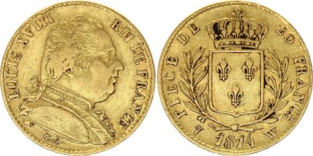 France 20 Francs Louis XVIII - 1814 W Lille - Or