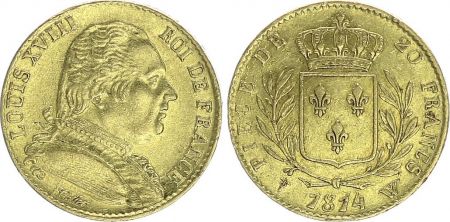 France 20 Francs Louis XVIII - 1814 W Lille - Or