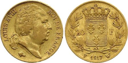 France 20 Francs Louis XVIII - 1817 W Lille Or