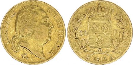 France 20 Francs Louis XVIII - 1818 A Paris Or
