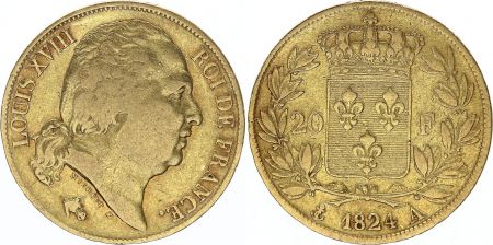 France 20 Francs Louis XVIII - 1824 A Or
