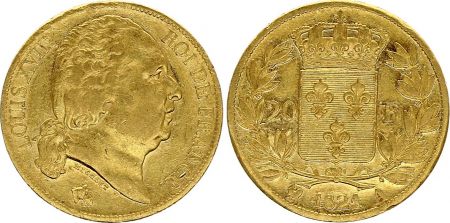 France 20 Francs Louis XVIII Buste nu - 1821 A Paris - Or