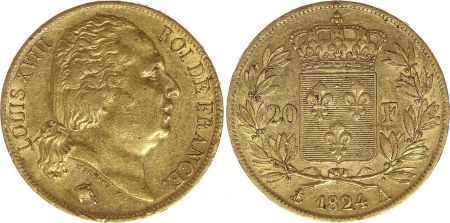 France 20 Francs Louis XVIII Buste nu - 1824 A Paris