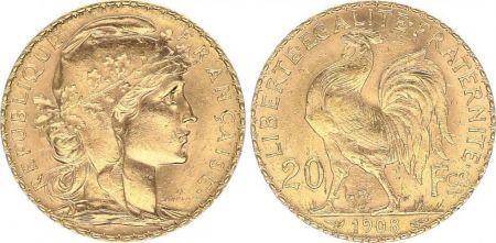 France 20 Francs Marianne - Coq 1908 - Or