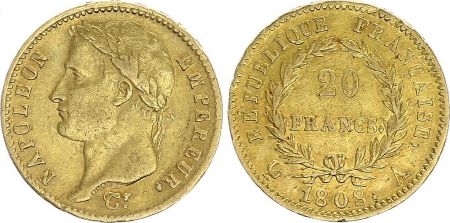 France 20 Francs Napoléon I 1808 A Paris Or - p.TTB Type République