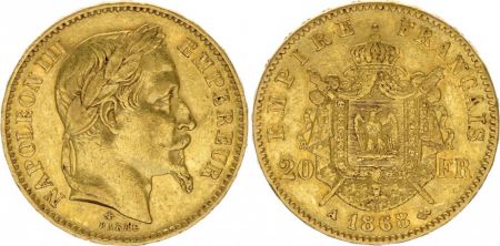 France 20 Francs Napoléon III - Tête Laurée - 1868 A Paris Or