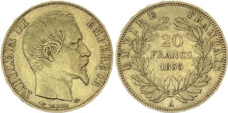 France 20 Francs Napoléon III Tête nue - 1855 A Paris - Or