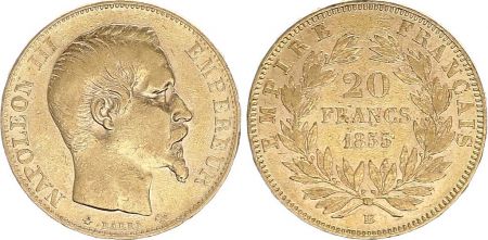 France 20 Francs Napoléon III Tête nue - 1855 BB Strasbourg - Or