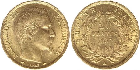 France 20 Francs Napoleon III Tete nue - 1857 A Paris - Or