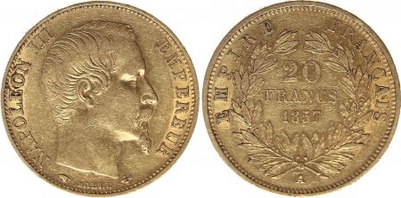 France 20 Francs Napoleon III Tete nue - 1857 A Paris - Or