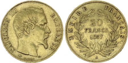 France 20 Francs Napoléon III Tête nue - 1857 A Paris - Or