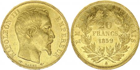 France 20 Francs Napoléon III Tête nue - 1859 A Paris Or