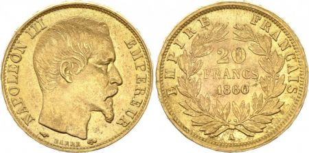 France 20 Francs Napoleon III Tete nue - 1860 A Paris