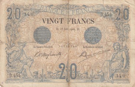 France 20 Francs Noir - 15-06-1904 Série D.454 - B