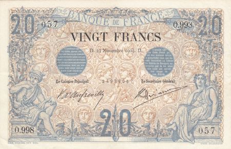 France 20 Francs Noir - 24-11-1904  Série O.998