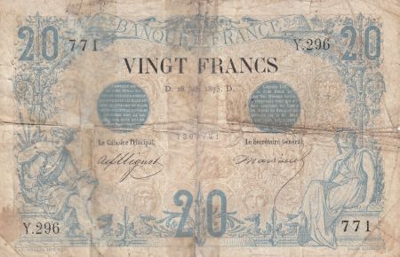 France 20 Francs Noir - 28-01-1875  Série Y.296 - condition M