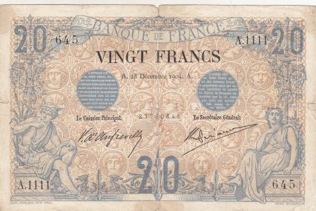 France 20 Francs Noir - 28-12-1904 - Série A.1111