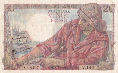France 20 Francs Pêcheur -  05-07-1945 - Série V.145 - SUP