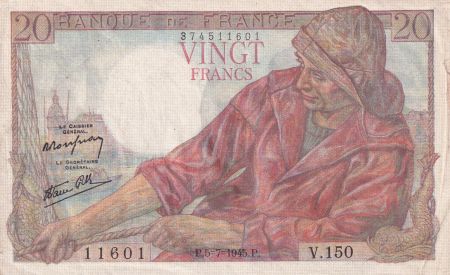 France 20 Francs Pêcheur -  05-07-1945 - Série V.150 - TB+