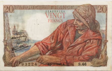 France 20 Francs Pêcheur - 05-11-1942 Série S.46 - TTB