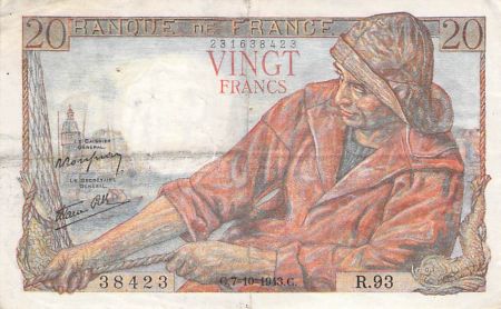 France 20 Francs Pêcheur - 07-10-1943 Série R.93 - TB+