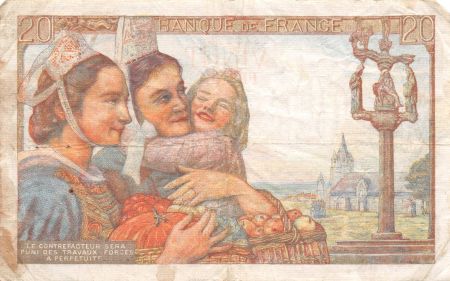 France 20 Francs Pêcheur - 07-10-1943 Série S.102 - TB+