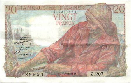 France 20 Francs Pêcheur - 10-03-1949 Série Z.207