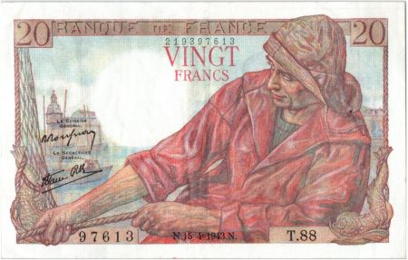 France 20 Francs Pêcheur - 15-04-1943 Série T.88