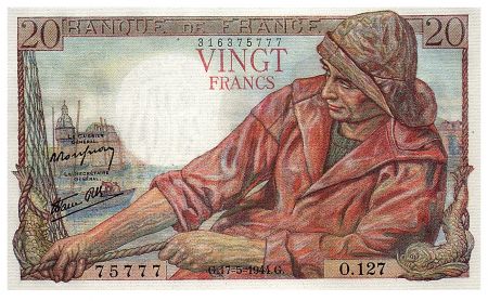 France 20 Francs Pêcheur - 17.05.1944 - Série 0.127 - Fay.13.9