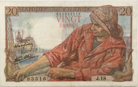 France 20 Francs Pêcheur - 21-05-1942 Série J.18 - TTB