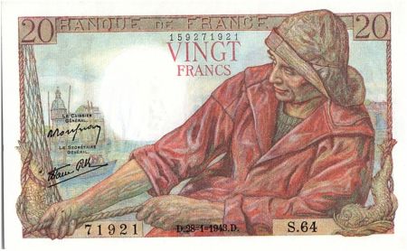 France 20 Francs Pêcheur - 28-01-1943 Série S.64