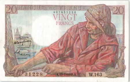 France 20 Francs Pêcheur - 29-01-1948 Série W.163