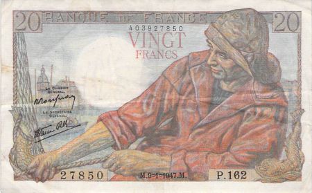 France 20 Francs Pêcheur - Années variées 1942-1950 - TTB