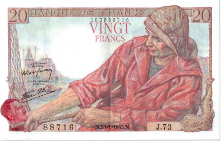 France 20 Francs Pêcheur - Surcharge satirique - 28-01-1943 Série J.73