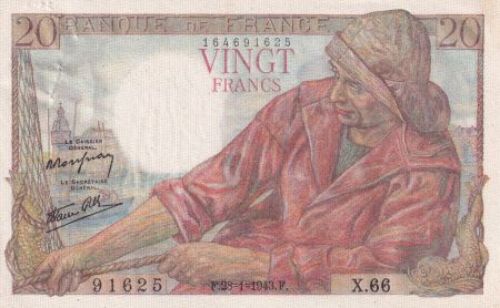 France 20 Francs Pêcheur 28-01-1943 - Série X.66 - SUP