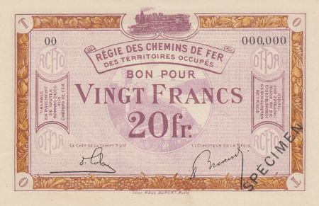 France 20 Francs Régie des chemins de Fer - 1923 - Spécimen Série OO
